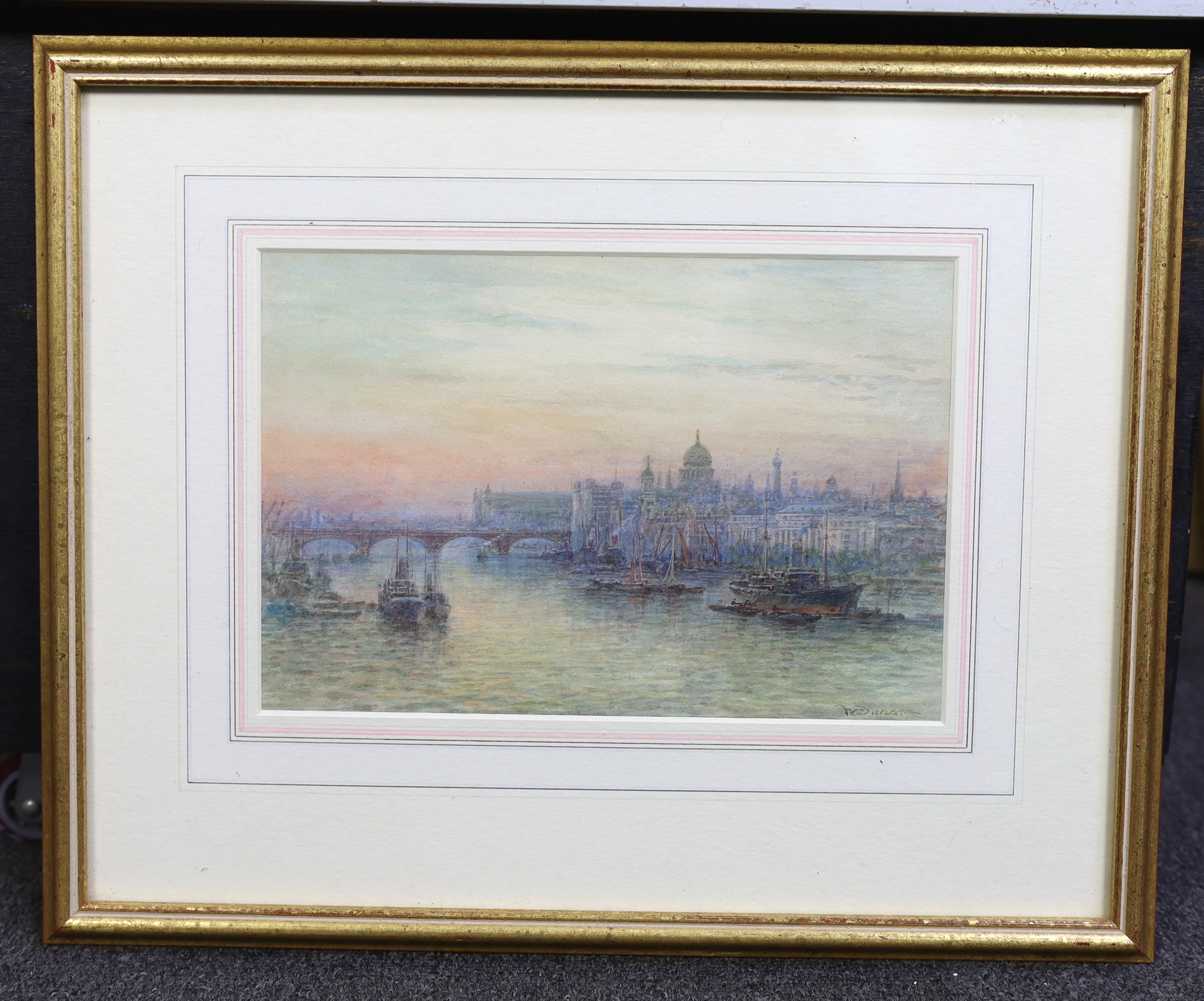 Walter Duncan (English, 1848-1932), watercolour, St Paul's from The Thames, signed, 18x27cm